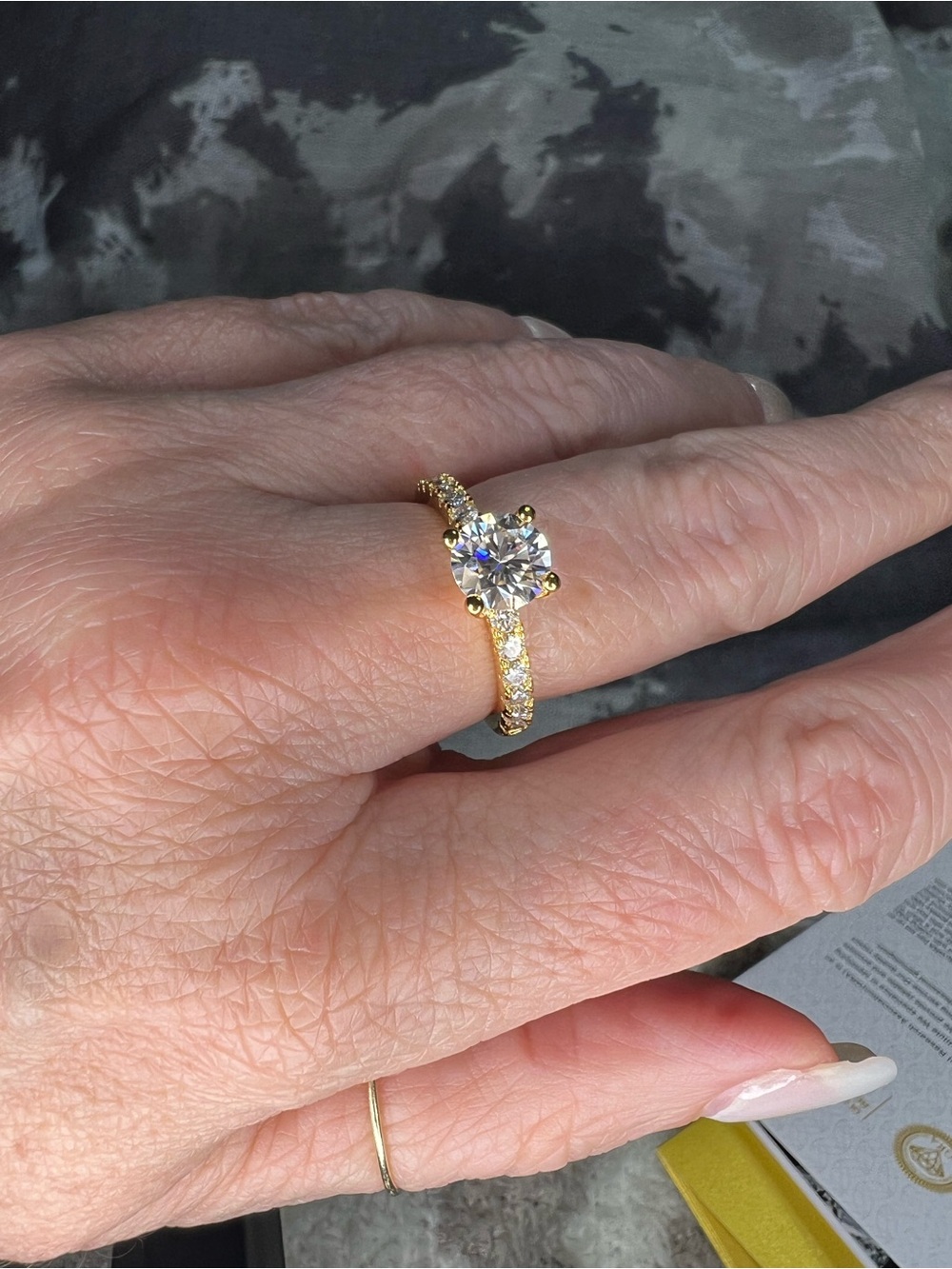 18k Gold over S925 Engagement Ring with Round Moissanite Center Stone